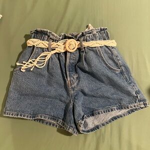 Zara Blue Jean Shorts with Cream Belt